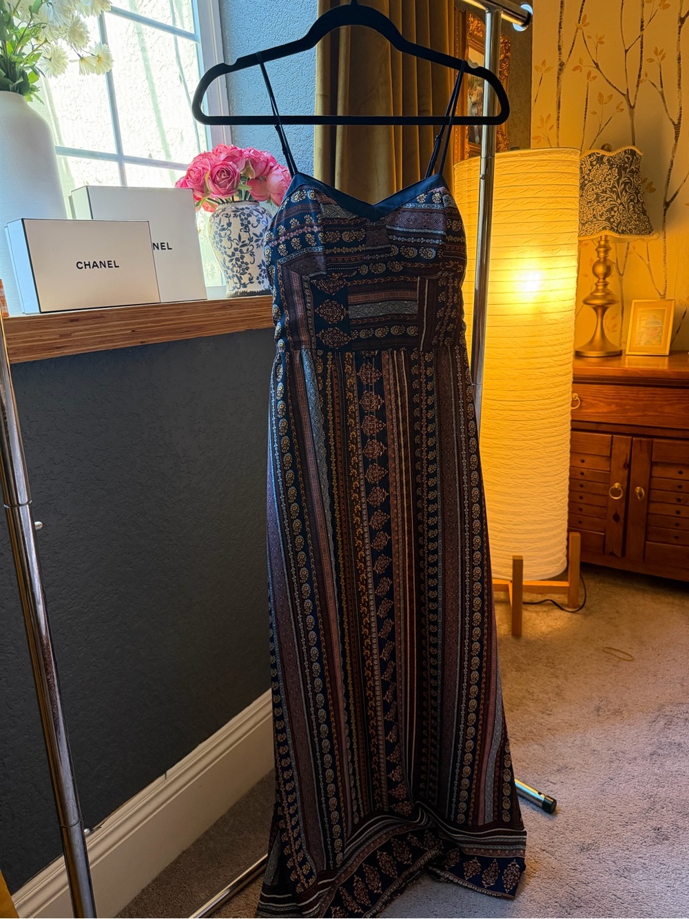 Xhilaration Navy, Rust & Ivory Boho Maxi Dress